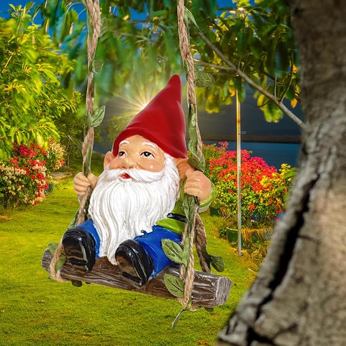 Garden Gnome Statue, Funny Resin Dwarf Sculpture for Lawn Patio Climbing Tree Decor Outdoor (Gnome-C)