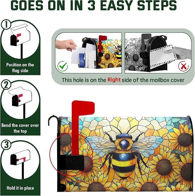 Summer Bee Mailbox Covers Magnetic Sunflower Mail Box Cover Fall Flower Mailbox Wraps for Outside Garden Yard Autumn Flower 25.5x21 inch