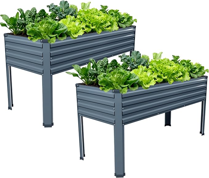 MGNO Galvanized Raised Garden Bed Outdoor with Legs,48×18×32in Metal Elevated Raised Planter Box for Backyard, Patio, Balcony, 300lb Capacity,Grey…