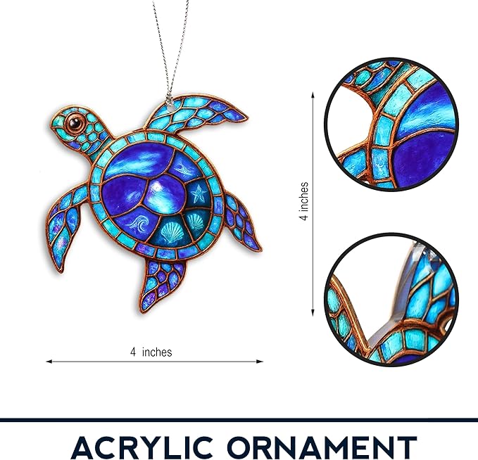 Sea Turtle Gifts for Women - Beach Suncatcher Ornament with Story Card - Turtle Christmas Cards - Beach Gifts for Women - Coastal Christmas Ornaments - White Elephant Presents for Friends