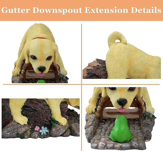 Real Dog Gutter Downspout Extender Statue, Garden Animal Decor Gutter Extension, Splash Block, Eco-Friendly Resin, Outdoor Decor Sculpture, Gutter Diverter Rain Perfect for 3"x4" Downspout