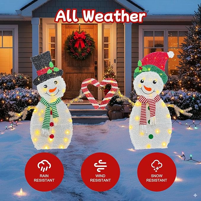 Outdoor Christmas Decorations, Light Up Snowman Couple, 32 Inch, Warm White LED Lights, Christmas Yard Decorations with 80 LEDs, 2M Cord, Weather-Resistant