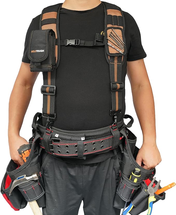 MELOTOUGH Magnetic Tool Belt Suspenders with Magnetic WristBand for Work Belt Padded Suspenders Constrcution