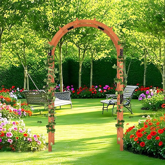 7.7ft Garden Arch, Wooden Wedding Arch with Top & Side Trellis, Garden Arbor Trellis for Climbing Plants Outdoor, Backyard & Lawn