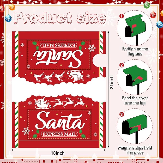 Blosssound Christmas Santa Magnetic Mailbox Cover Xmas Red Post Letter Mailbox Covers Decor Christmas Santa Claus Post Box Standard Size 21 X18 Inch Garden Yard Outdoor Decoration