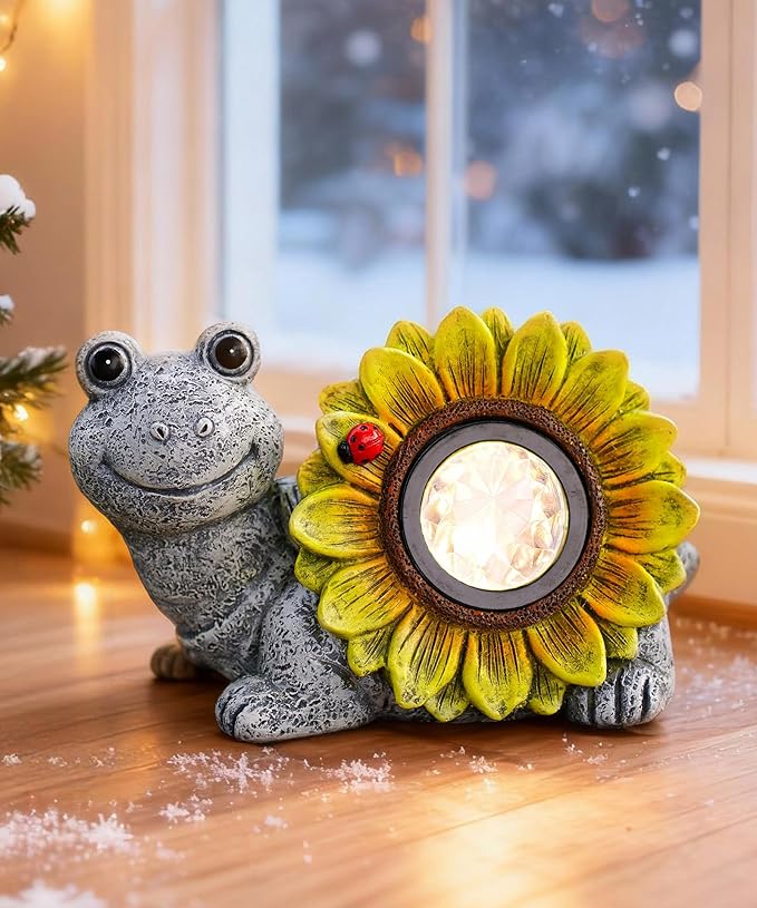 Solar Turtle Sunflower Light Garden Decor, Outdoor Statue Ornaments for Home Yard Lawn,Unique Gifts for Women Grandma Mom(Grey)