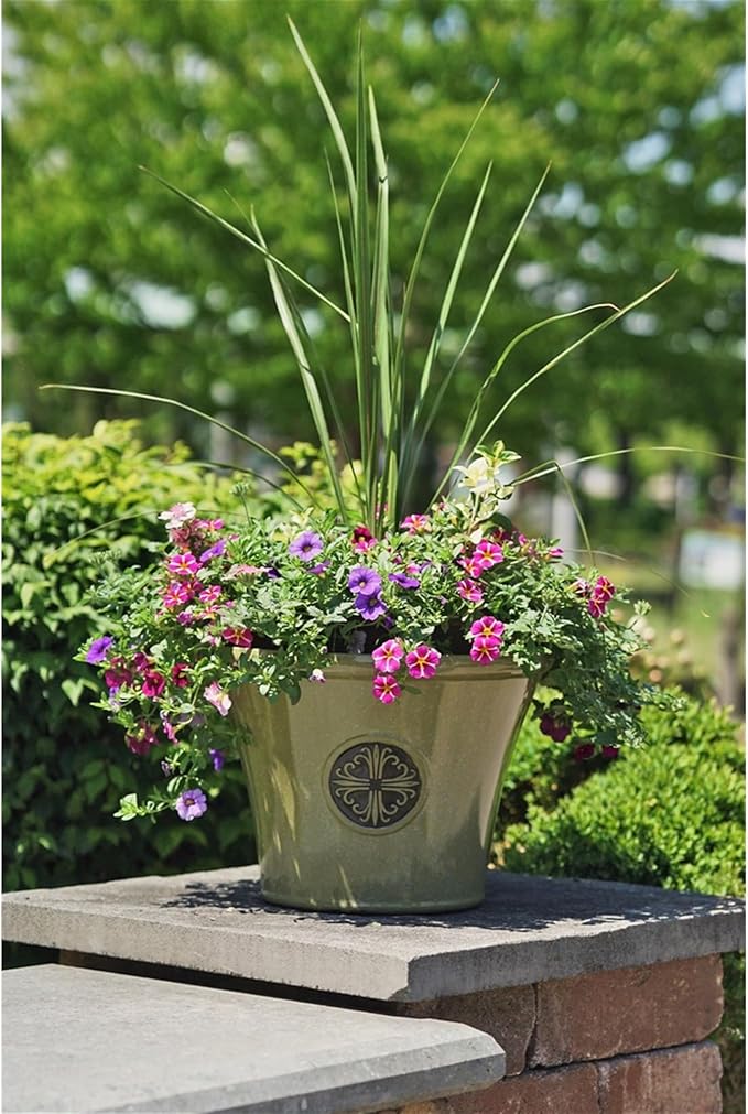 Garden Elements Round Plastic Logo Modern Planter, Lime Green, Large 14.75"
