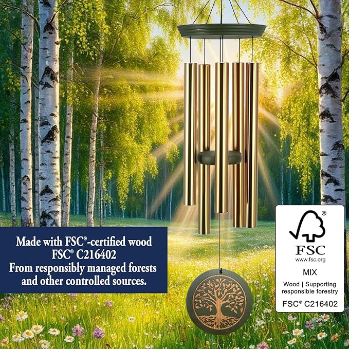 Memorial Wind Chimes for Outdoor & Gifts – Engraved Tree of Life, 36” Durable Metal Chimes with Soothing Melodies, Waterproof & Customizable Tones