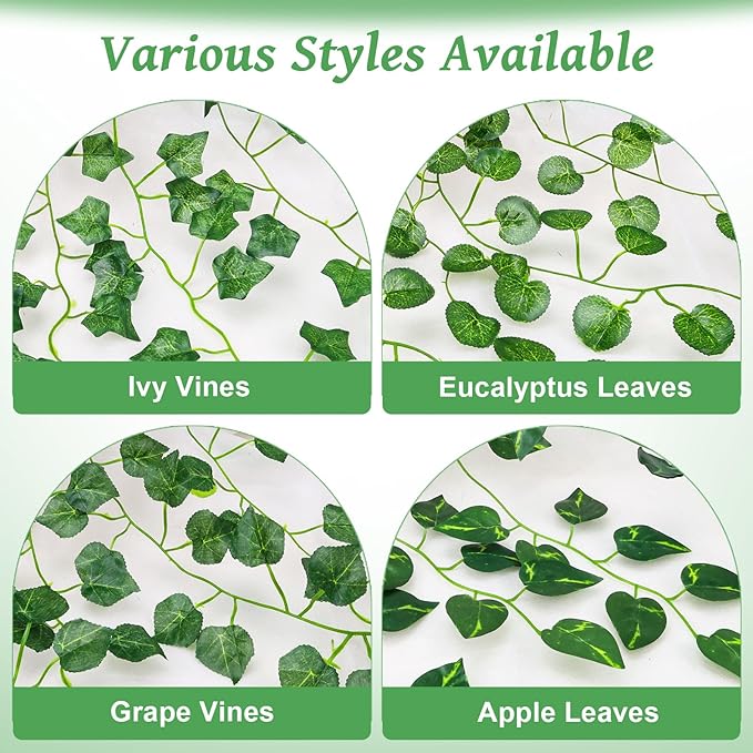 Folmywy 2 Pack Artificial Hanging Plants Vines with Pot Fake Greenery Potted Plant Ivy Leaves Garland Decoration for Shelf Living Room Bedroom Garden Wedding Party Indoor Outdoor