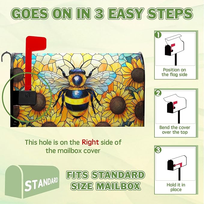 Summer Mailbox Covers Magnetic Standard Size 21x18 in Bee Mailbox Cover Sunflower Decorative Mailboxes for Outside Garden Yard Floral Flower Post Letter Box Cover Wrap