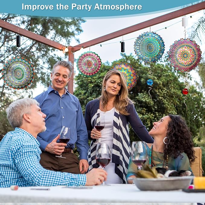 Mandala Blossom Wind Spinner - Metal Wind Spinners | 12inch 3D Kinetic Laser Cut Hanging Wind Sculpture & Wind Catcher | Outdoor Decor for Garden, Patio, Yard Art