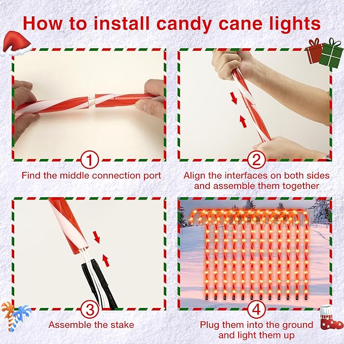COOWUFAN 28" Christmas Candy Cane Pathway Markers Lights, Set of 24 Pack Christmas Outdoor Decorations, Waterproof Candy Cane Decor for Indoor Outside Yard Garden Patio Lawn