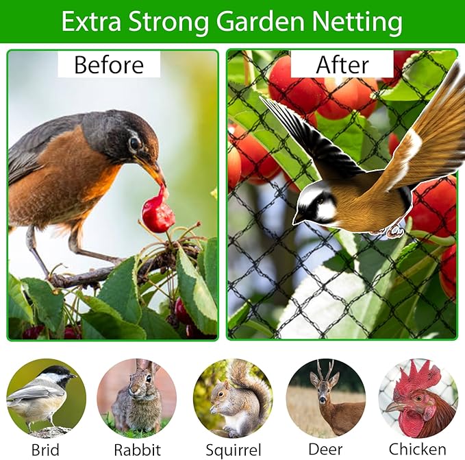 Bird Netting 50x50 ft,1" Mesh Garden Netting Pest Barrier for Plants, Fruit Trees, Vegetables, Extra Strong Woven Mesh Poultry Net for Chicken Run, Animal Fencing Against Birds, Deer, Poultry