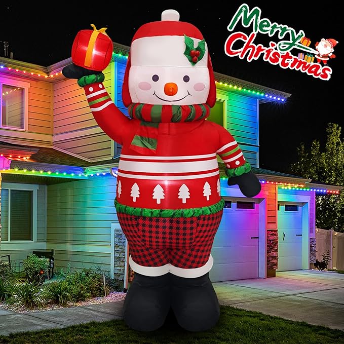 6FT Christmas Inflatable Snowman Decoration Blow Up Snow Man with Red Sweater & Presents Holiday Yard Decor Perfect for Outdoor Winter Lawn, Garden, or Porch Display Outside Décor