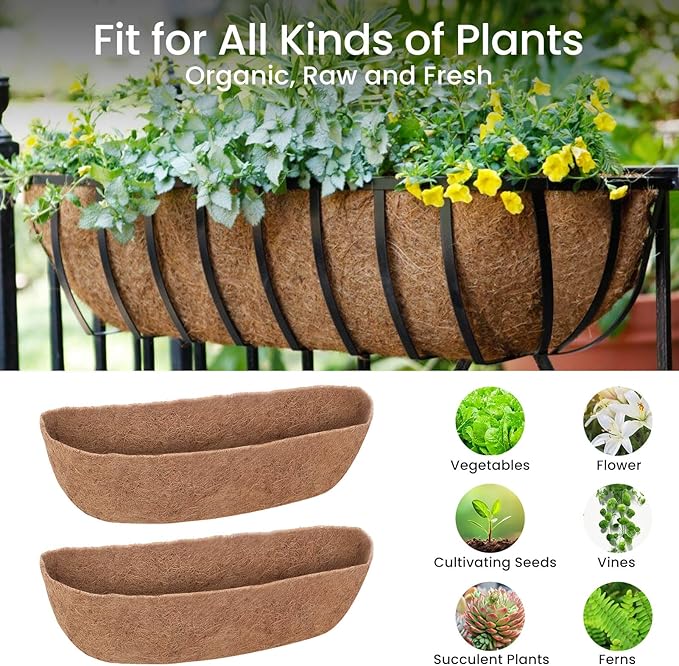 4 Packs 30 inch Trough Coco Coir Liner for Hanging Basket Planter Replaceable Natural Coconut Fiber Liners for Hanging Baskets Window Box Garden Fence Flower Pots Outdoor Indoor (4pcs 30 inch)