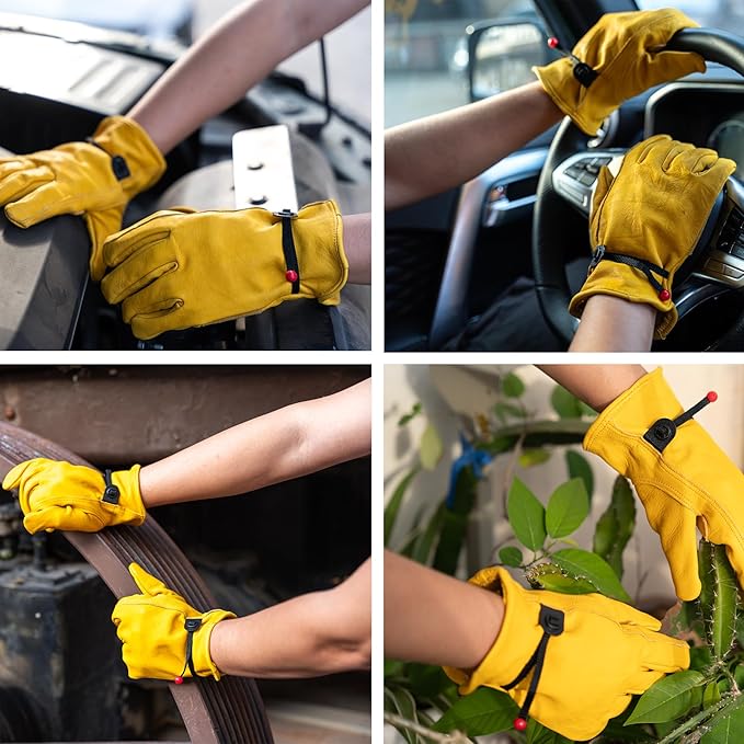 Leather Work Gloves for Men Women, Durable Gardening Gloves, Cowhide Work Gloves for Driver, DIY, Construction