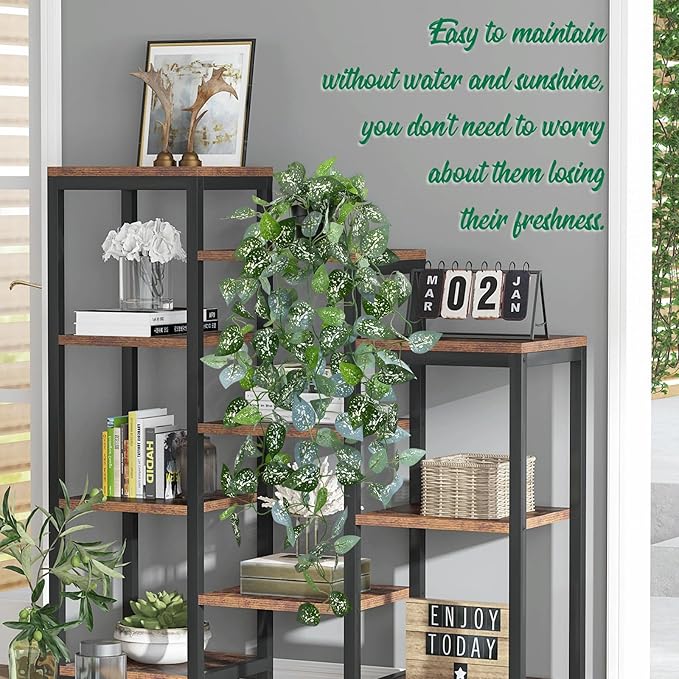 LOYWREE Fake Hanging Plant with Pot, Artificial Potted Fern Plant, 28.7-in Long Faux Hanging Vine Plant for Shelf Home Office Indoor Outdoor Garden Greenery Decor (Black Pot)