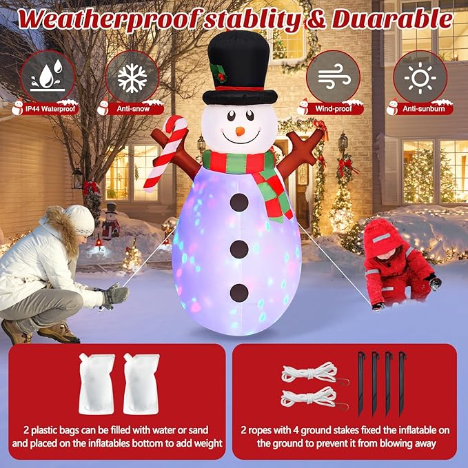 Danxilu 5 FT Christmas Inflatables Snowman with Colorful Rotating Led Lights Outdoor Yard Decorations, Blow Up Cute Snowman Xmas Frosty Winter Decor Clearance for Indoor Lawn Garden Holiday Party