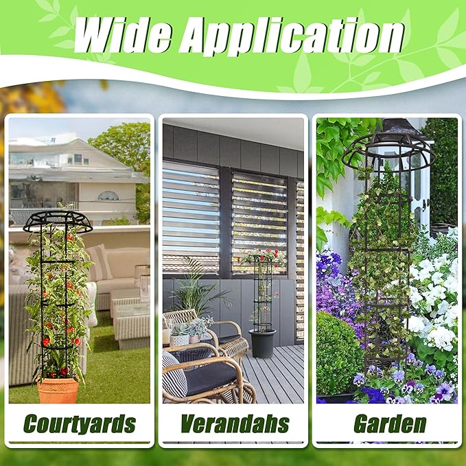 2 Pack 65 Inch Black Metal & Plastic Garden Trellis for Climbing Plants, Roses, Vines & Vegetables