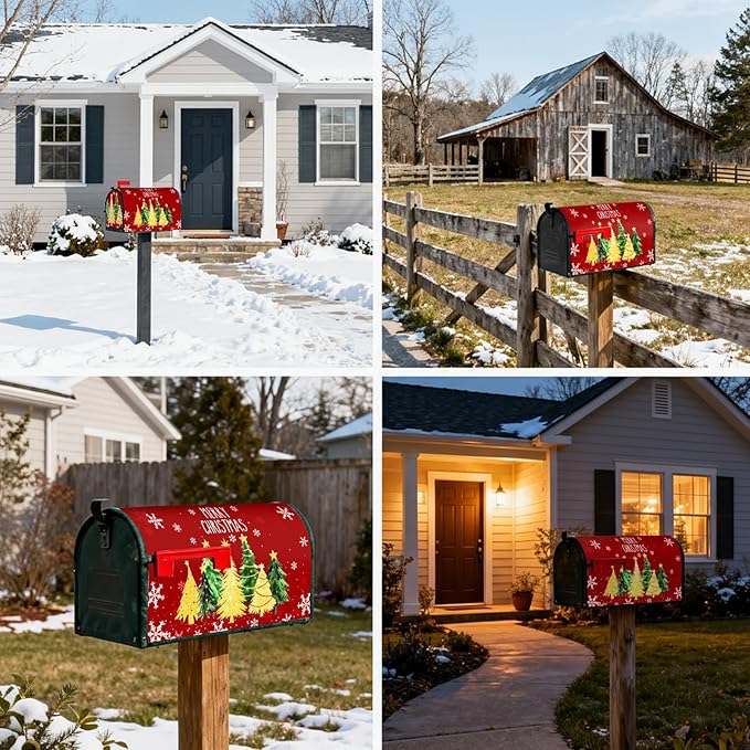 Blosssound Christmas Mailbox Cover Magnetic Standard Size 21 x 19 Inch, Winter Mailbox Cover Xmas Tree Decorative Post Letter Box Decor for Garden Yard Outdoor(Christmas Tree)