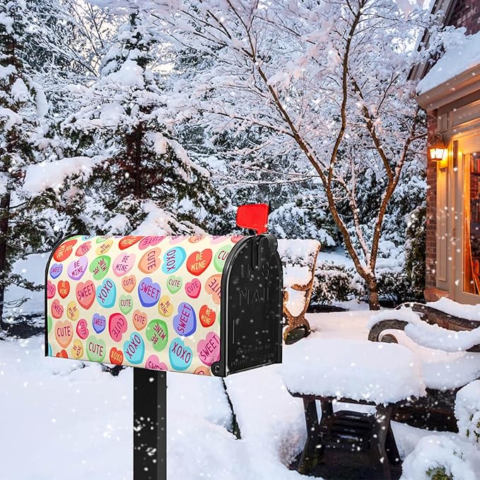 Happy Valentines Day Mailbox Covers Magnetic Standard Size 18X21 Inch Love Heart Candy Mailbox Wraps Cover Decoration Outdoor Garden Home Yard Outside