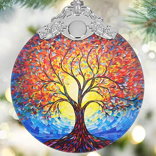 Tree of Life Christmas Ornament - Stained Glass Hanging Decor - Decoration for Christmas Tree - Gifts for Relatives and Friends