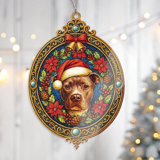 Pitbull Ornament – Holiday Pet Lover Gifts – Dog Breed Decor – Keepsake Christmas Card for Dog Owners – Seasonal Tree Decoration – White Elephant Gifts - Xmas Tree Funny Decoration