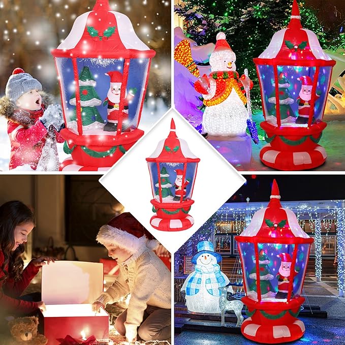 VCUTEKA Christmas Inflatables Outdoor Decorations, 6FT Inflatable Lantern with Santa Claus and Christmas Tree Blow Up Built-in Colorful LED Lights for Holiday Yard Garden Lawn Xmas Decor