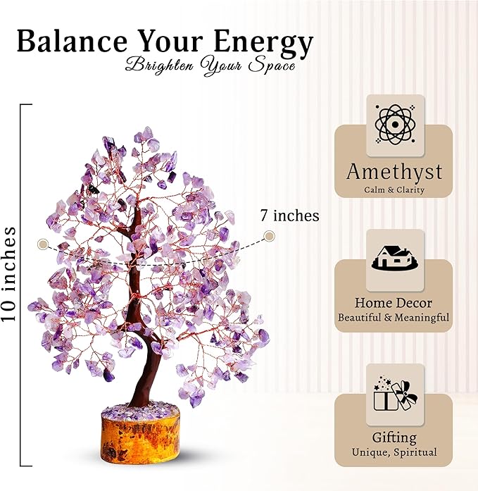 YATSKIA Amethyst Crystal Tree Stones and Crystals Tree of Life, Crystal Home Decor, Good Luck Gifts, Spiritual Gifts for Women