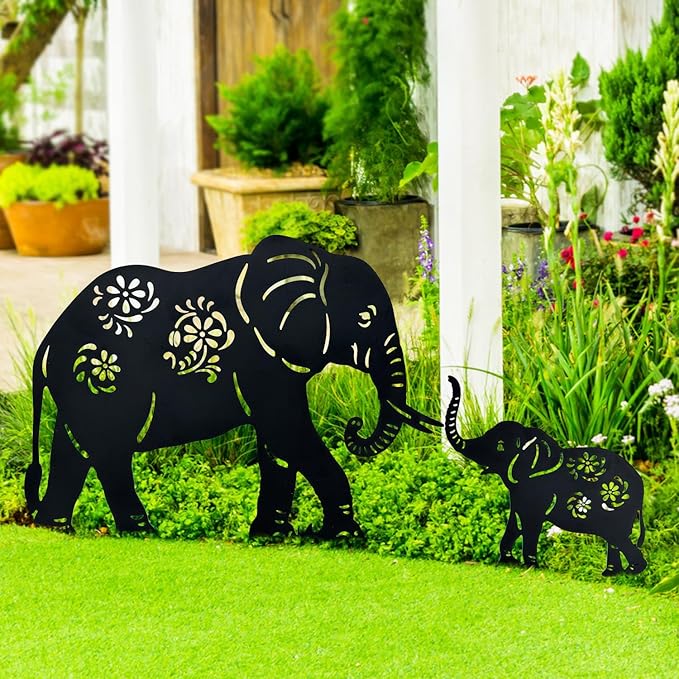 Elephant Metal Decorative Garden Stakes Elephant Gifts for Women/Men Elephant Lovers Gifts Silhouette Statues for Yard Art, Outside, Patio, Outdoor Decor, Garden Decorations, Lawn Ornament
