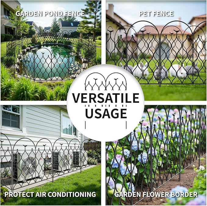 Decorative Metal Garden Fence 32 in (H) x 236 in (L), Dog Fence Outdoor for Yard, No Dig Rust-Resistant Pet Fence Panels, Easy Install Animal Barrier for Patio, Lawn & Flower Beds, (10)