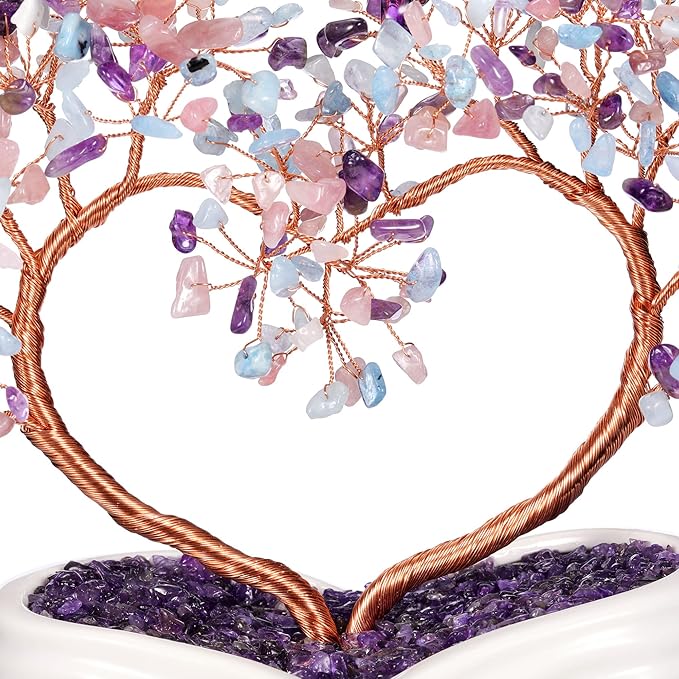 Jovivi Natural Crystal Heart Money Tree Healing Gemstone Bonsai Tree for Wedding Ceremony Reiki Balancing Energy Meditation Feng Shui Wealth & Good Luck Home Indoor Office Decor 7.87"-8.26"