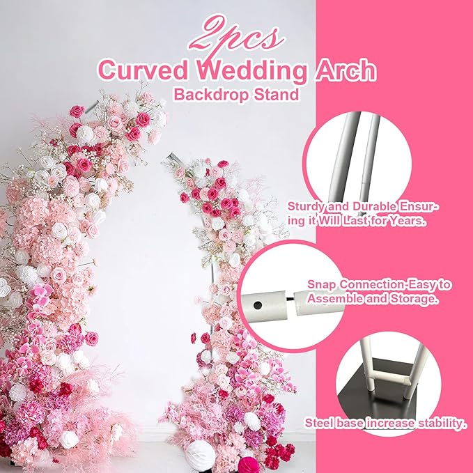 Curved Wedding Arch Backdrop, 6FT&7FT Half Arch Balloon Stand for Ceremony, Birthday, Anniversary, Bridal, Baby Shower, Floral Decoration