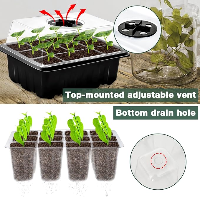 ZeeDix Seed Starter Kit, 6 Pack Seed Starter Trays with 90 PCS Coco Pellets, Base Tray for Indoor Planting, Mini Greenhouse Germination System for Herbs Vegetables Gardening Supplies(72 Cells)