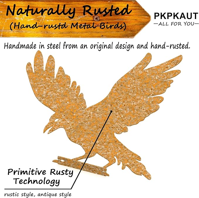 5PCS Rusty Birds Decoration,Outdoor Bird Wall Decor,Metal Birds Yard Decor, Metal Birds Craft Statue Ornaments - Garden Sculptures and Yard Art, Fence Decorations Outdoor,Rustic Garden Decor