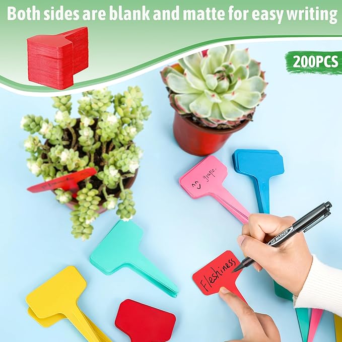 Plant Labels Tags 200Pcs T-Type Plant Markers Plastic Plant Label Tags Garden Tags Plant Labels for Outdoor Garden Waterproof Plant Label Identification Stakes with Permanent Marking Pen 5 (Red)