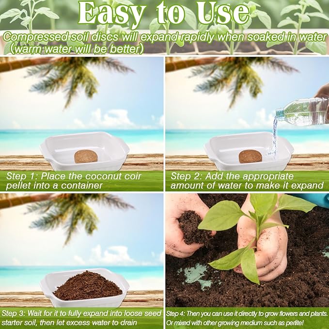 ZeeDix Coco Coir Potting Soil, 200pcs 40mm Compressed Coconut Fiber Seed Starter Soil Pellets, Coco Peat Soil Discs for Indoor Outdoor Plants, Herbs, Houseplants, Flowers, Succulents, Vegetables