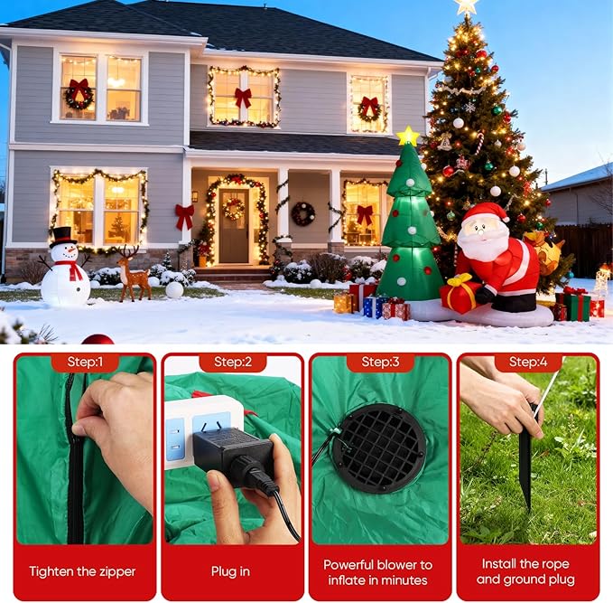 6ft Christmas Inflatables Tree, Blow Up Christmas Tree with Santa Claus, Dog, Boxes for Indoor Outdoor Yard Garden Christmas Decoration (Christmas Tree & Santa Claus,)