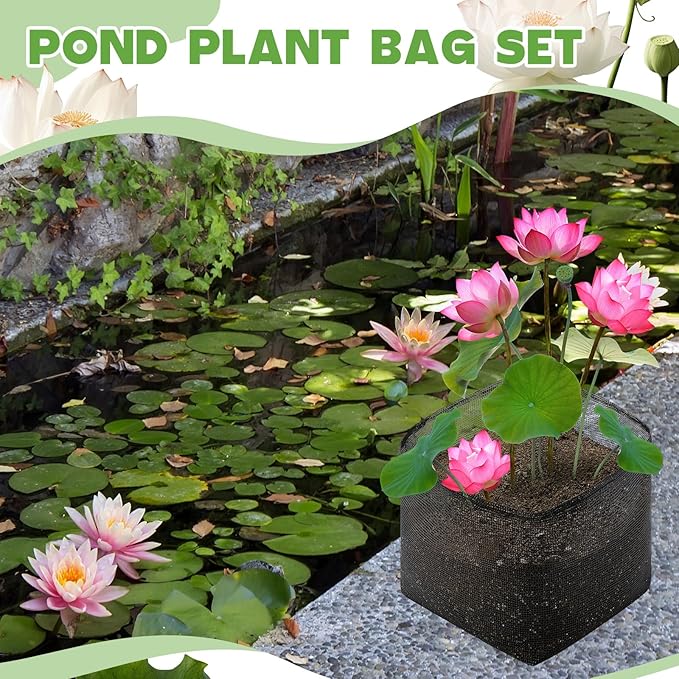 8 Pcs Pond Plant Baskets, Square Reusable Aquatic Planting Bags Breathable Mesh Garden Water Plant Pot for Water Lily Gladiolus Bog and Terrestrial Plants (7 Inch)