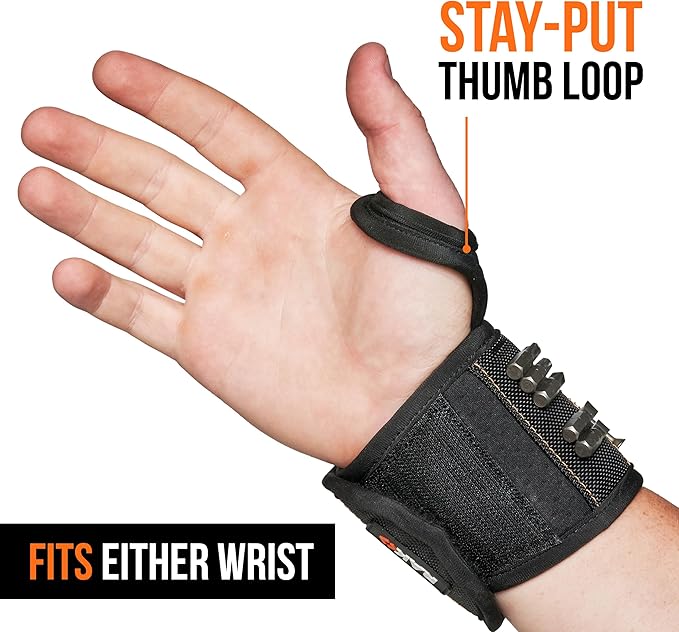 RAK Magnetic Wristband, Thumb Loop for Holding Screws, Nails, Drill Bits for Men - Made from Premium Ballistic Nylon, Lightweight Powerful Magnets for Dad, Husband, Grandpa, Handyman