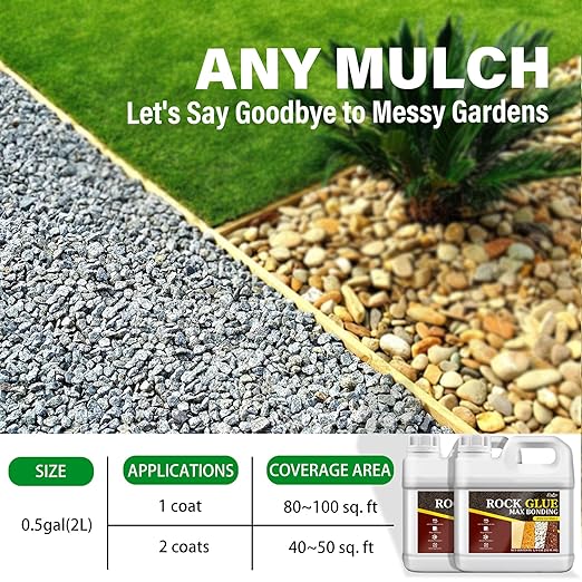 Rock Glue for Landscaping - Strong Mulch Glue for Pea Gravel Landscape, Concentrated Pea Gravel Stabilizer, Max Bonding Outdoor Mulch Binder for Walkways, Driveways, Garden, Patios, Yard (0.5 Gallon)