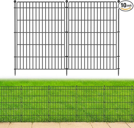 10 Panels No Dig Garden Fence Animal Barrier, 34in(H) × 22.5ft(L) Decorative Metal Outdoor Dog Fence, Rustproof Pet Fencing for Yard, Patio, Flower Bed -Temporary Fencing| Easy to Install