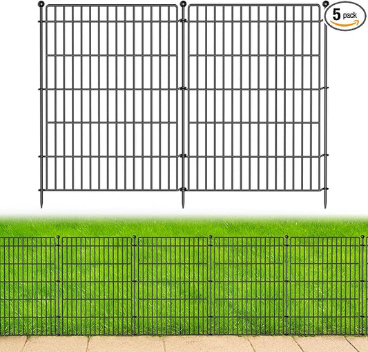 5 Panels No Dig Garden Fence Animal Barrier, 34in(H) × 11.25ft(L) Decorative Metal Outdoor Dog Fence, Rustproof Pet Fencing for Yard, Patio, Flower Bed -Temporary Fencing| Easy to Install