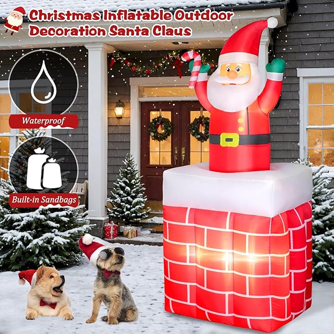 6FT Inflatables Santa Claus in The Chimney Up and Down, Christmas Blow Up Santa Claus Yard Outdoor Decorations with LED Lights for Indoor Yard Party Lawn Garden Winter Holiday Decor