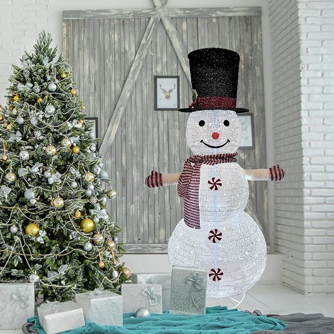 Snowman Light Up Christmas Decoration, 4 Feet Red Theme high Translucent mesh Cloth Material, Suitable for Indoor and Outdoor Patio Holiday Party Decoration