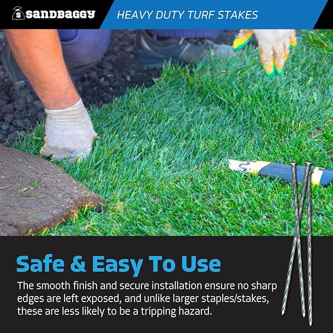 Sandbaggy 12" Heavy Duty Galvanized Artificial Turf Stakes - Spiral Landscape Nails - Ground Spikes/Pins, Synthetic Grass, Lawn, Edging, Weed Barrier Fabric (12 inch - Ultra Heavy Duty, 50, Count)