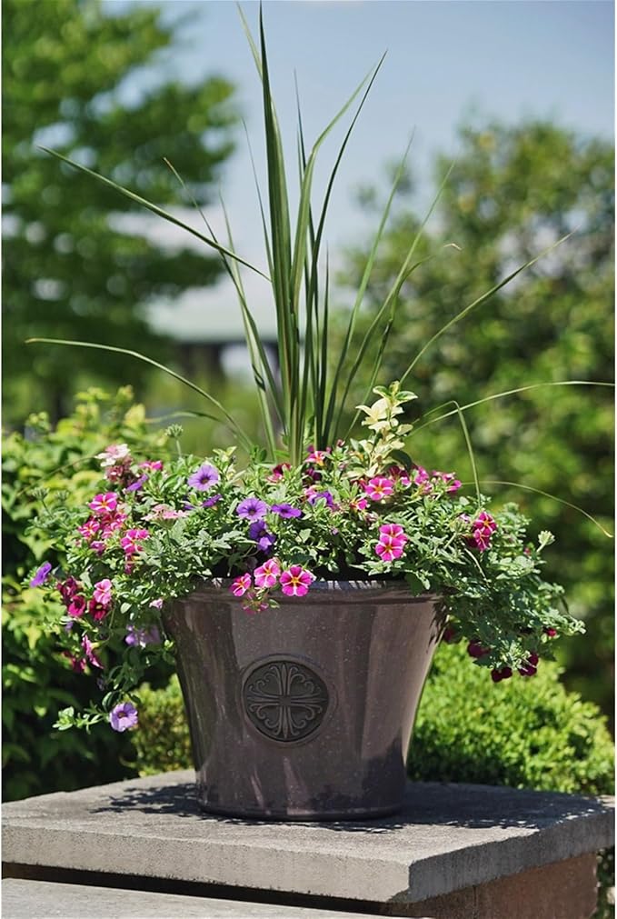 Garden Elements Round Plastic Logo Modern Planter, Light Brown, Large 14.75"
