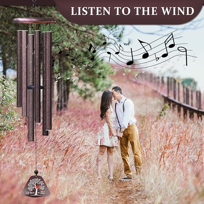 25th Anniversary Wedding Gifts, Unique 25th Anniversary 32" Wind Chimes for Couple, Silver 25 Years of Marriage Gift Ideas for Wife Husband, Silver Wedding Gifts for Parents