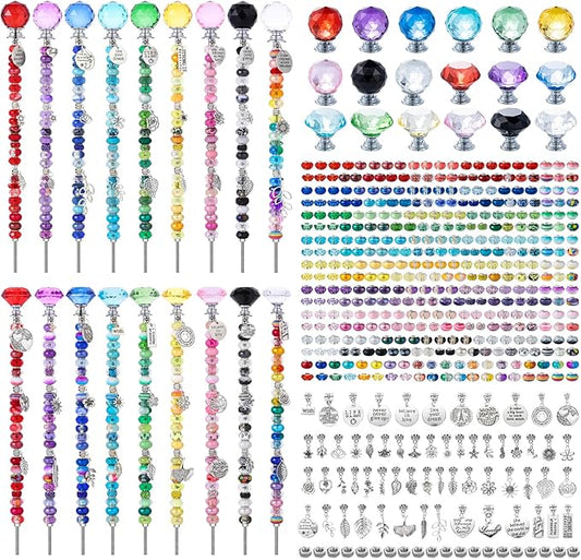 513pcs DIY Beaded Garden Stakes, DIY Fairy Wand Garden Stake Decorative Kit with Plants and Motivational Pendant, 12 in Rod, Crystal Top, Large Holes Bead for Holidays Outdoor&Indoor Decorative