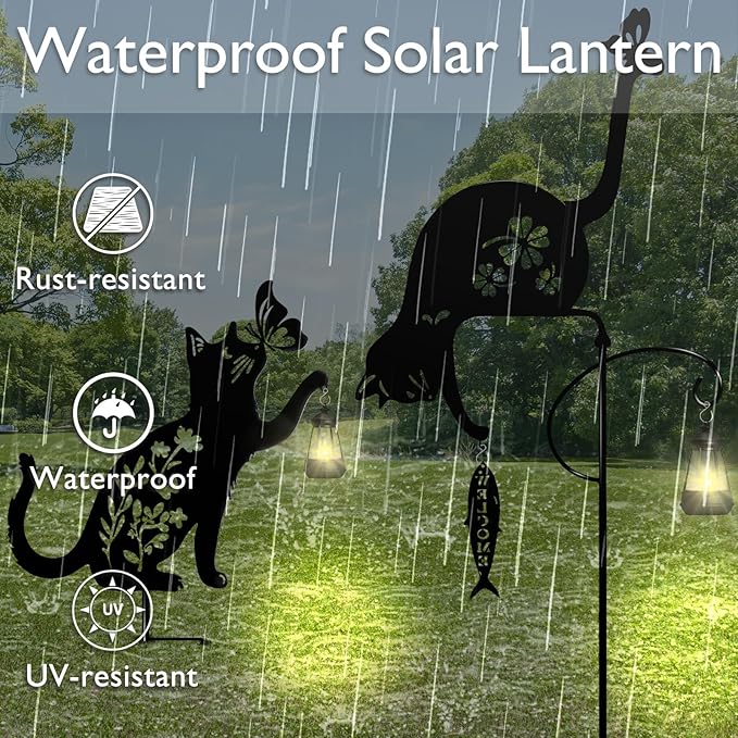 2Pack Cat Solar Lights Outdoor Garden, Black Cat Garden Decor, Black Cats Outdoor Decorations with Solar Lantern, Unique Gift for cat Lovers,Christmas Birthday Gifts for Women Mom and Grandma